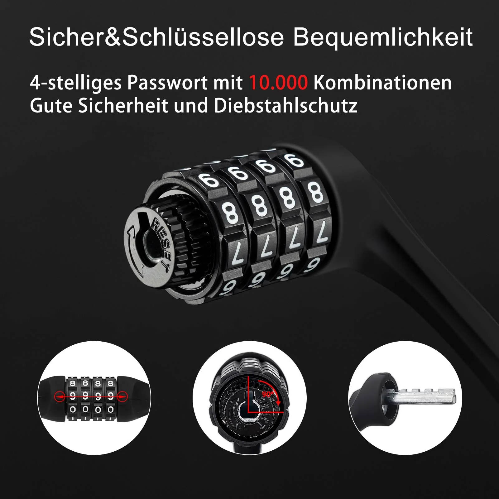 Fahrradschloss mit 4-Stellig Zahlencode 65cm lang - Image 8