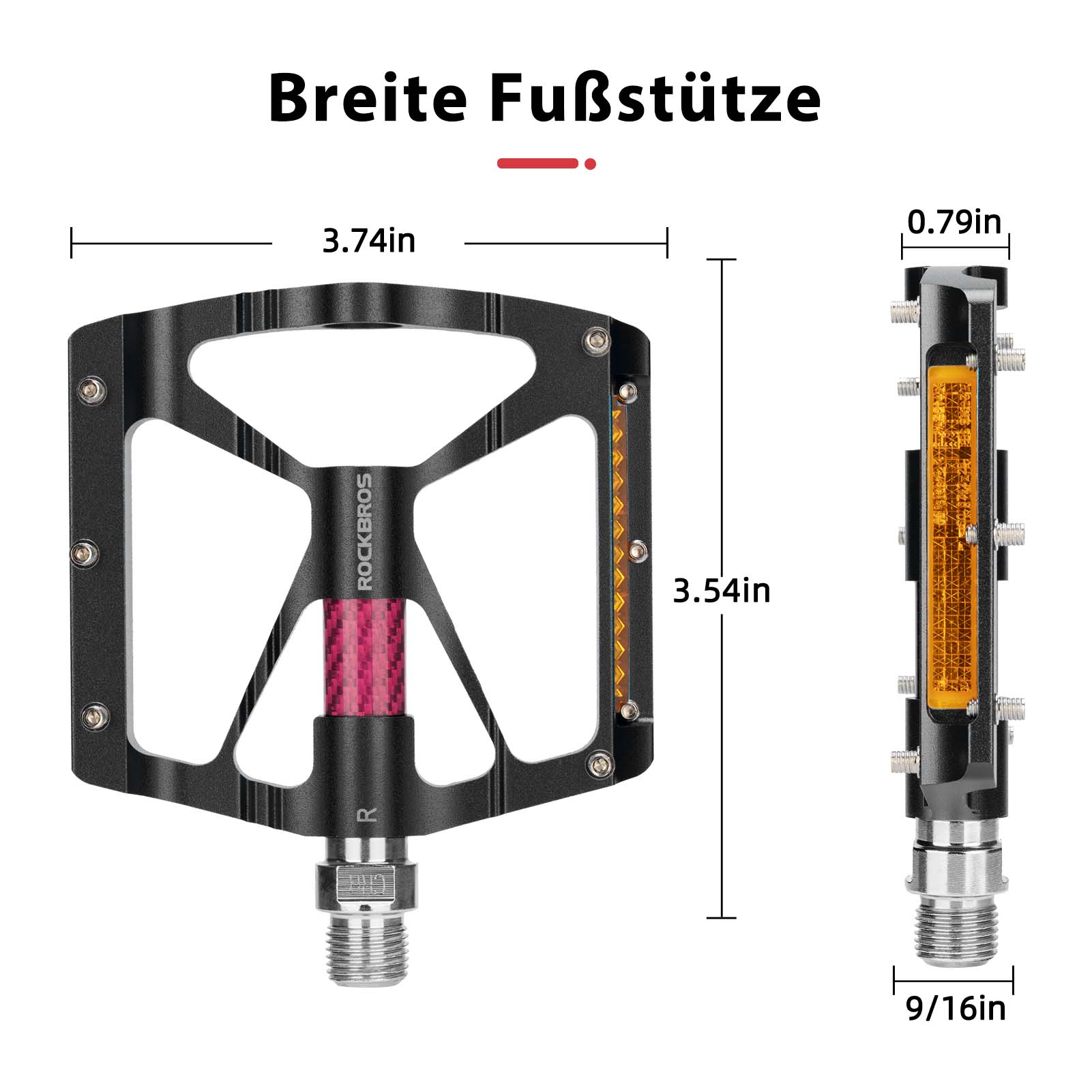 ROCKBROS Alu Fahrradpedale 9/16 Zoll mit zwei PVC Reflektoren - Image 13