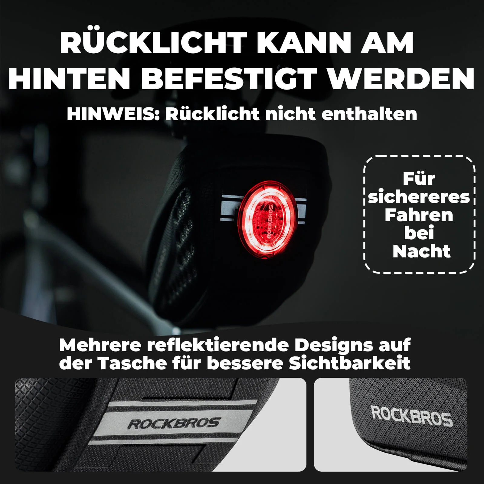 ROCKBROS Fahrrad Satteltasche mit Schutzblech Wasserabweisend 1,3L/0.8L - Image 7