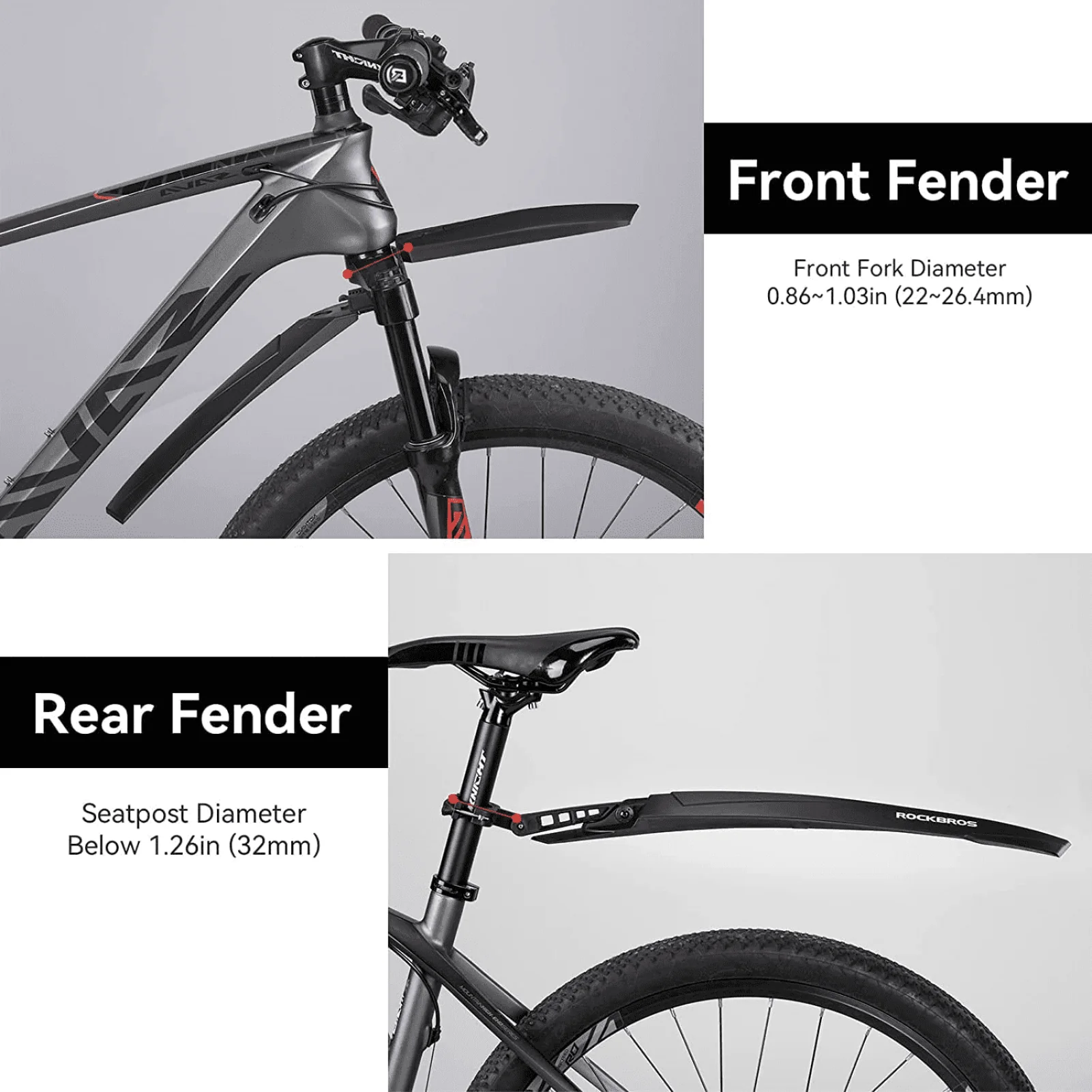 ROCKBROS Fahrrad Schutzblech Set MTB Spritzschutz 26 Zoll Schwarz - Image 4