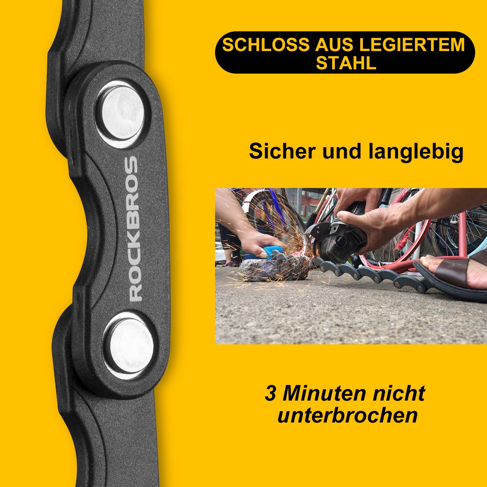 ROCKBROS Fahrradschloss Faltschloss 70 cm Lang Schwarz - Image 14