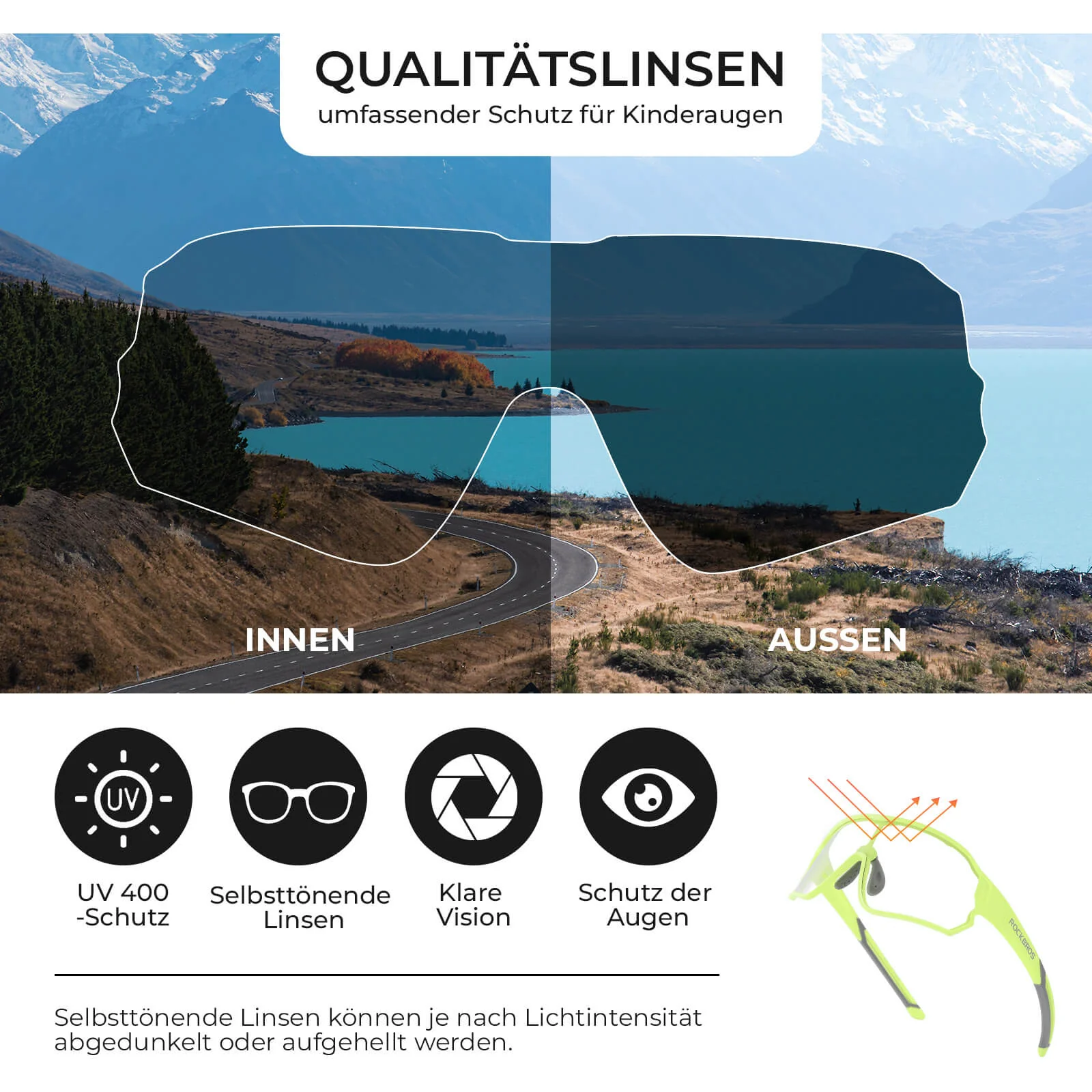 ROCKBROS Kinder Fahrradbrille UV400-Schutz Selbsttönend Sonnenbrille - Image 39