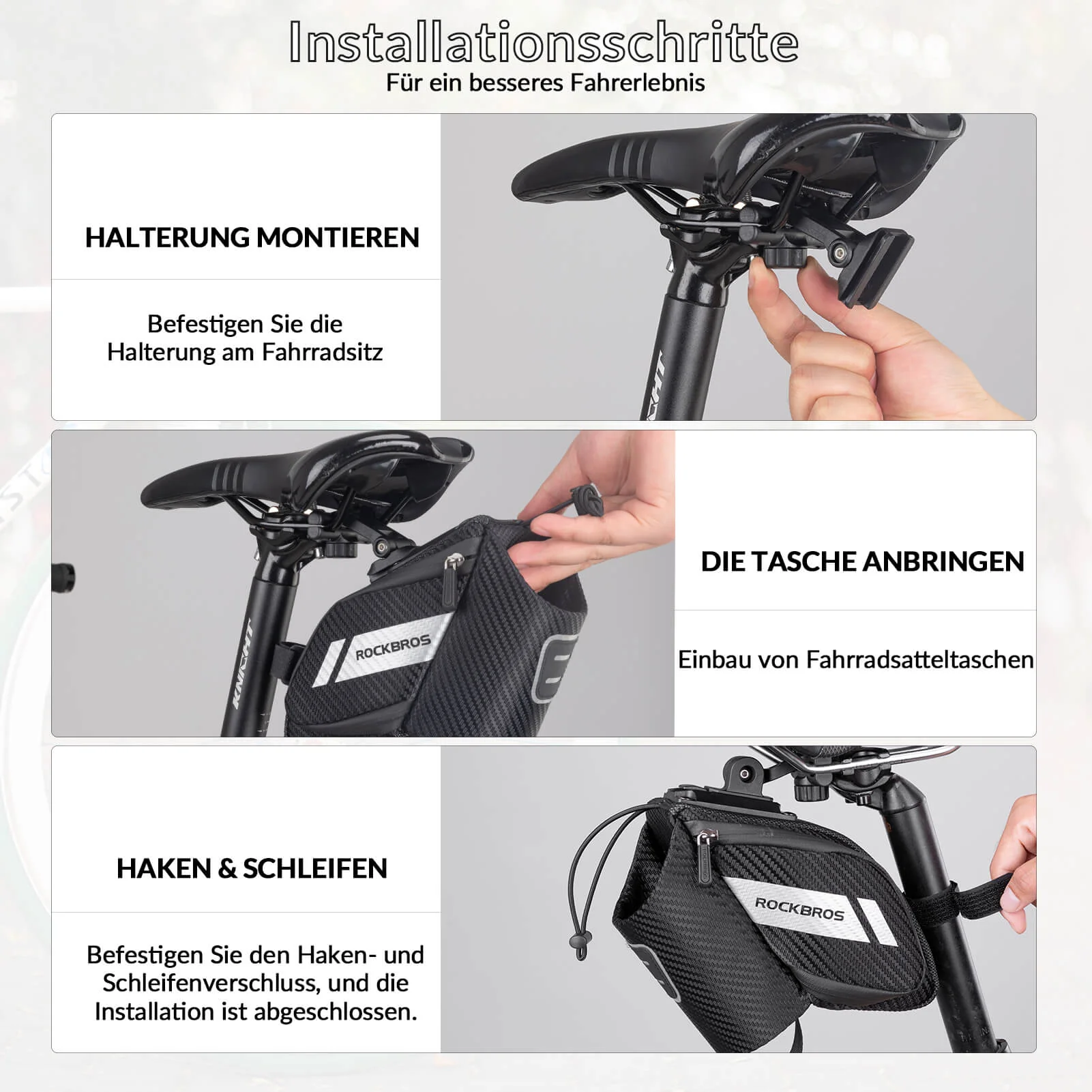 ROCKBROS Satteltasche Fahrradsitz Tasche mit Flaschenhalter Schwarz 1L - Image 4