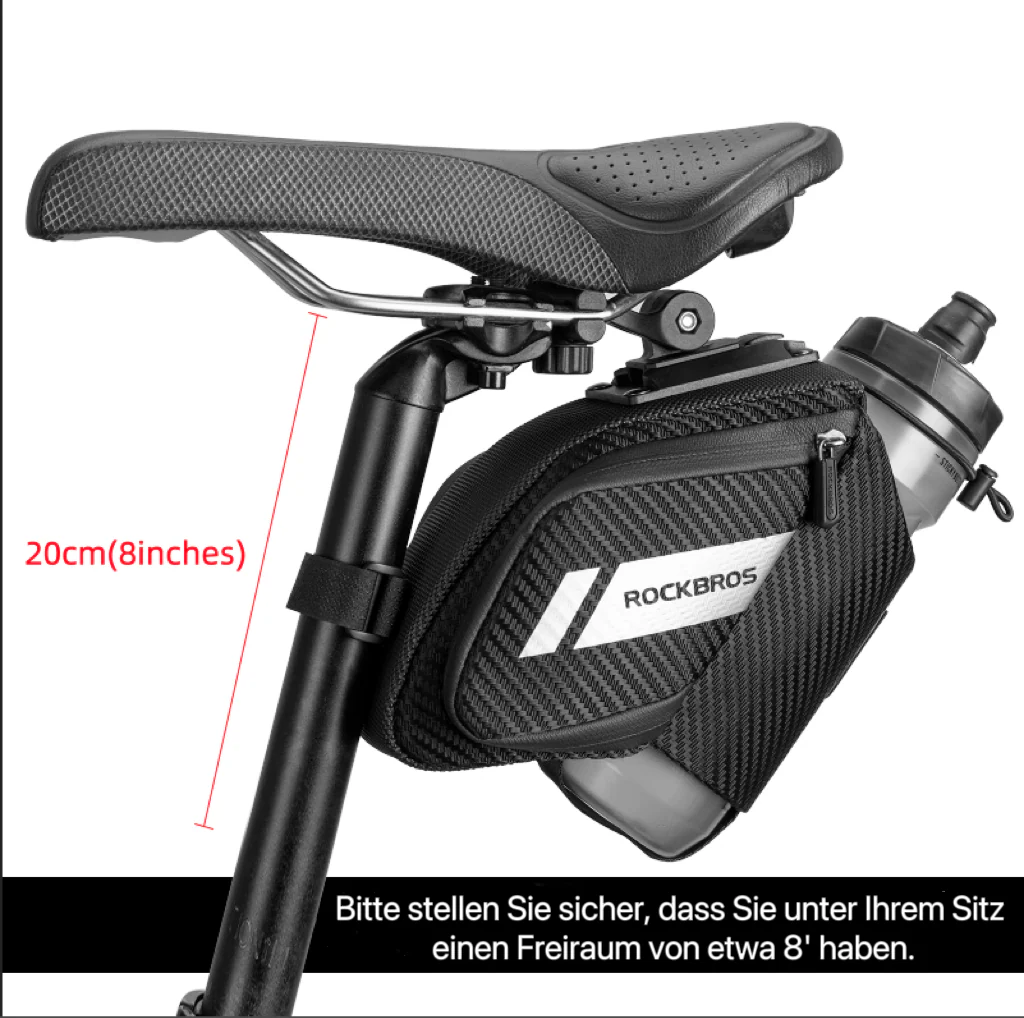 ROCKBROS Satteltasche Fahrradsitz Tasche mit Flaschenhalter Schwarz 1L - Image 6