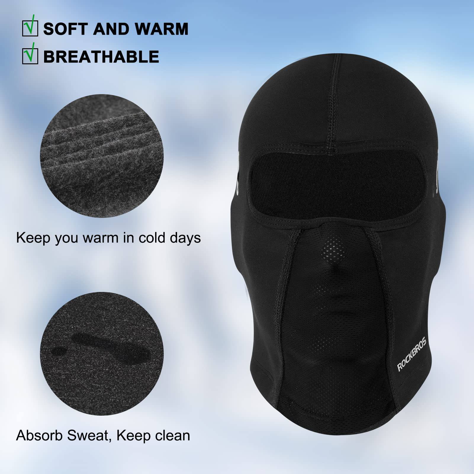 ROCKBROS Sturmhaube Warm Fahrrad Gesichtsmaske Balaclava 54-62CM Unisex - Image 4