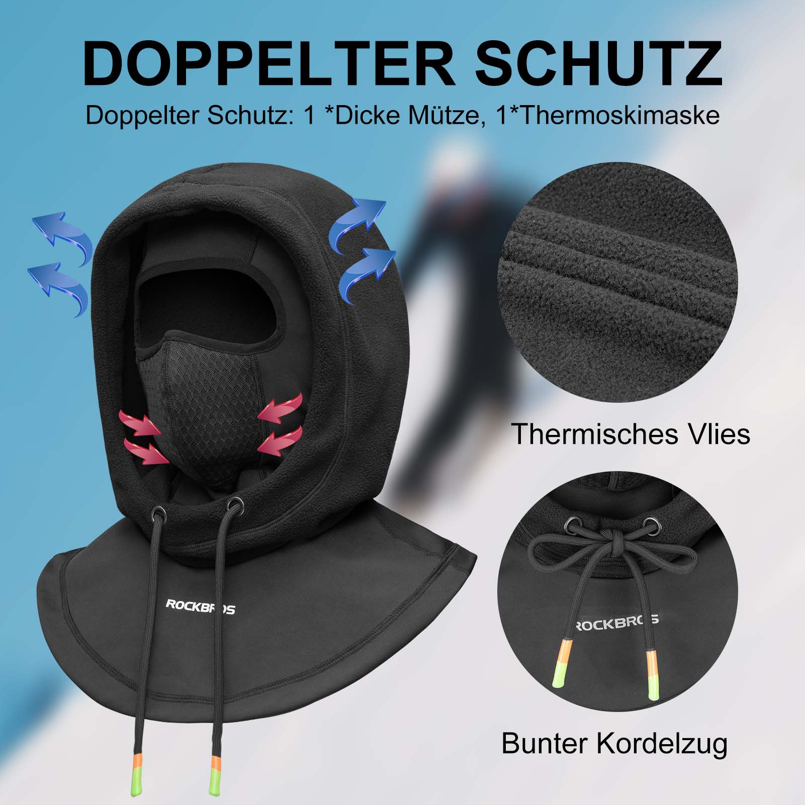 ROCKBROS Sturmhaube Winddicht Fahrrad Full Face Gesichtshaube für Radfahren Skifahren - Image 14
