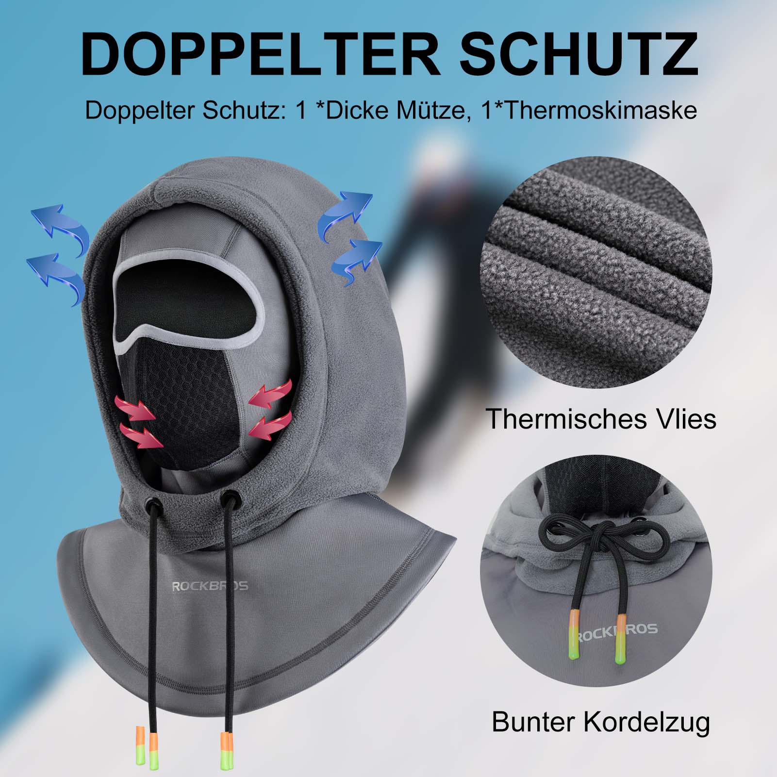 ROCKBROS Sturmhaube Winddicht Fahrrad Full Face Gesichtshaube für Radfahren Skifahren - Image 6