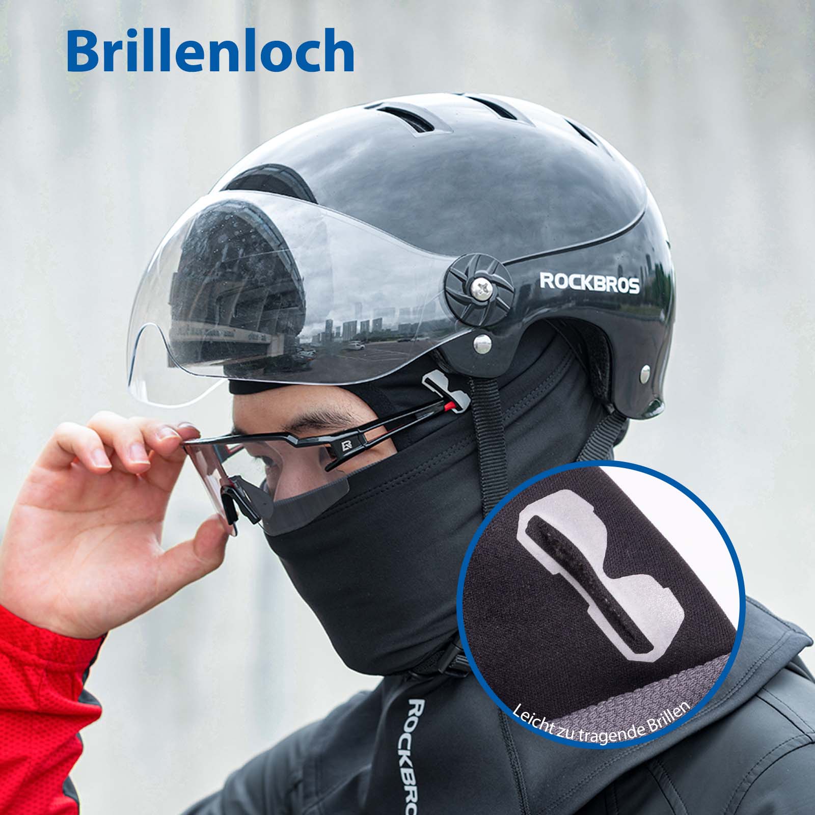ROCKBROS Sturmhaube winddichte Unterhelmmütze aus warmem Fleece Schwarz - Image 5
