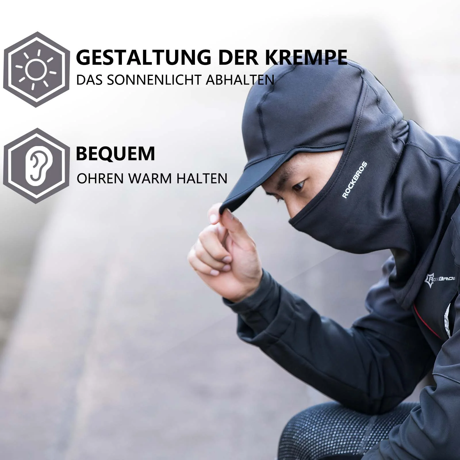 ROCKBROS Winter Sturmhaube Balaclava Warm Sturmmaske Unisex Schwarz - Image 6